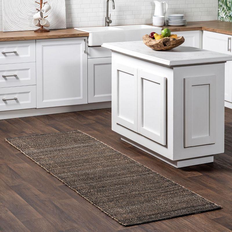 Nuloom 2x8 Elfriede Jute & Cotton Hand Woven Indoor Area Rug, Charcoal, Solid Rustic Farmhouse Style Natural Fiber Bedroom, Living Room,