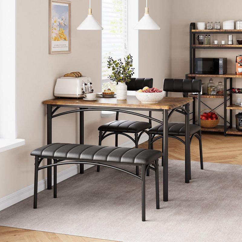 Garvee 4-Person Dining Set, Upholstered Chairs & Bench, Rectangular Kitchen Table Set for Small Space, Apartment, Home, Studio, Rustic Brown