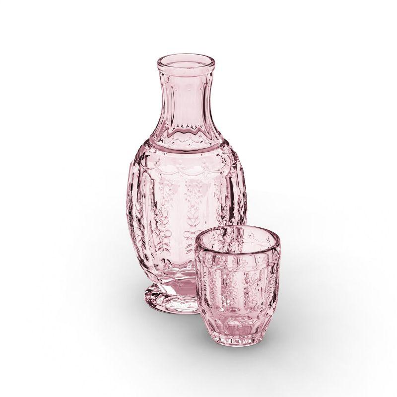 Vintage Pink Glass Bedside Water Carafe with Tumbler Set