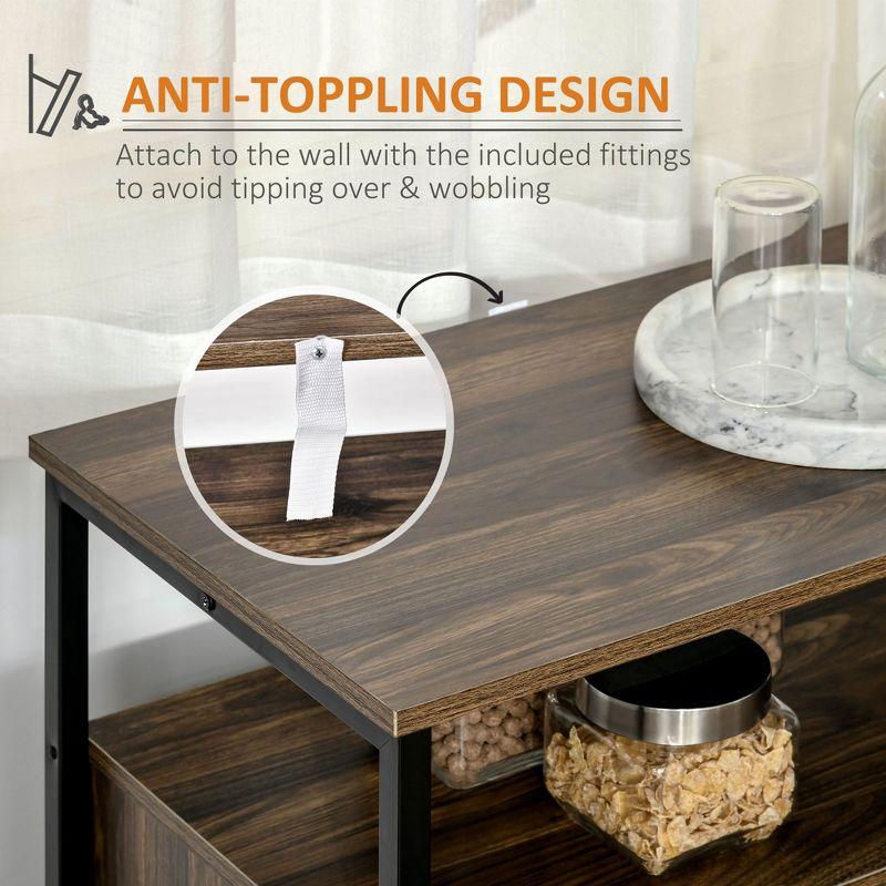 HOMCOM Rustic Kitchen Sideboard, Serving Buffet Storage Cabinet with Adjustable Shelves, Glass Doors, and 2 Drawers for Living Room
