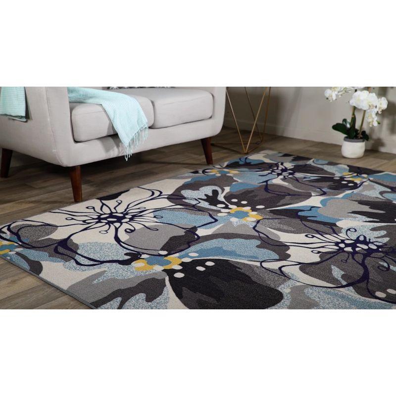 World Rug Gallery Modern Floral Non-Slip (Non-skid) Indoor Area Rug - Gray 5'3" x 7'3"