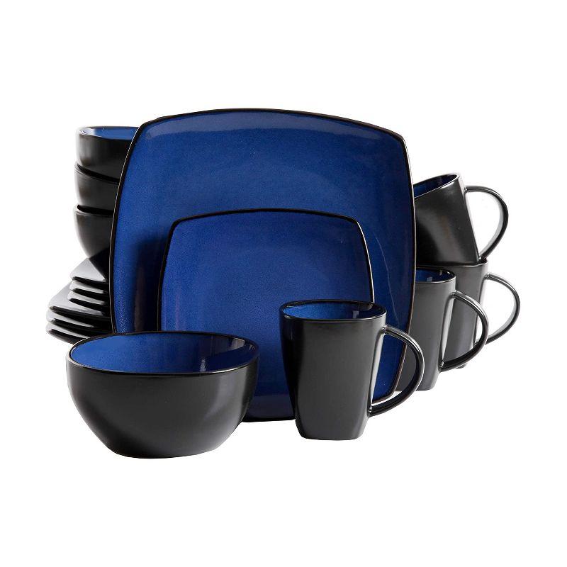 Blue and Black Square Porcelain Dinnerware Set, Service for 4