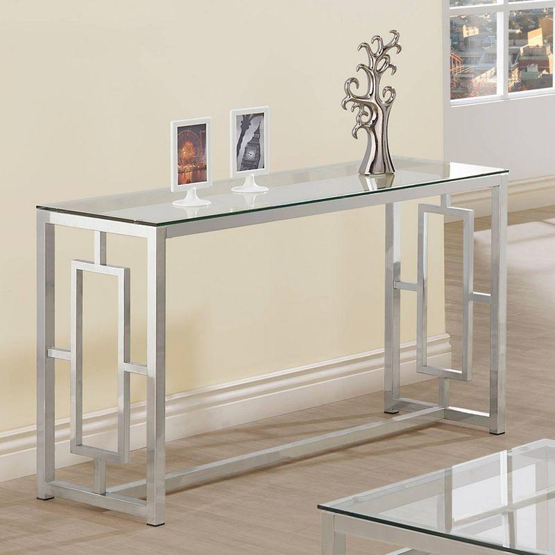 Merced Contemporary Nickel Finish Rectangular Glass Sofa Table