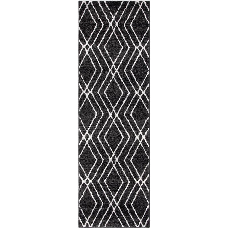 Grey and Ivory Geometric Power Loomed Runner Rug 2'6" x 8'