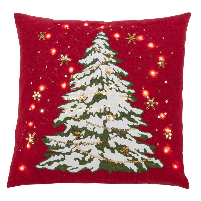 Saro Lifestyle Christmas Tree Pillow with LED Lights Decorative Pillow Cover