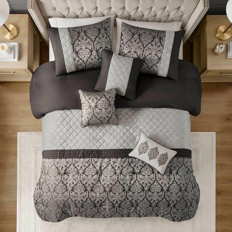 Full Black Jacquard Microfiber Comforter Set with Pillows