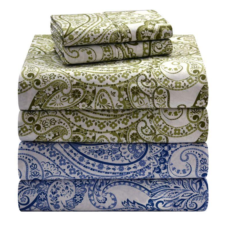 Pointehaven Boho Paisley Combed Cotton Percale Printed Sheet Set