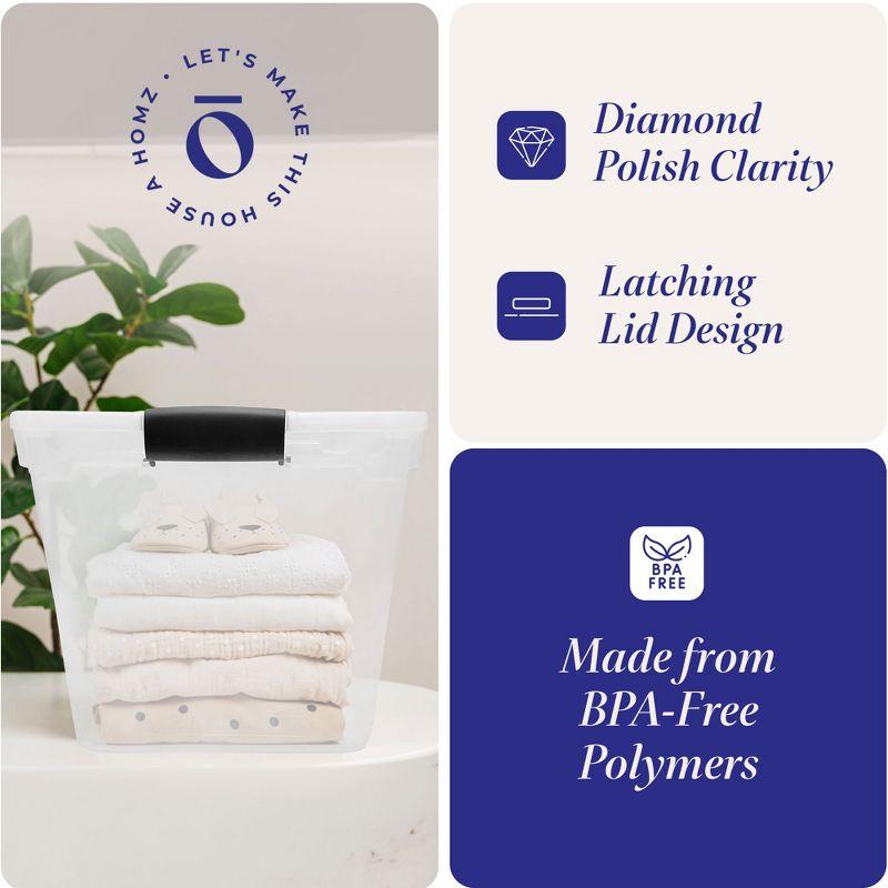 Homz 31 Quart Secured Seal Latch Extra Large Single Clear Stackable Storage Container Tote with Grey Handles for Home, Garage, or Basement, 4 Count