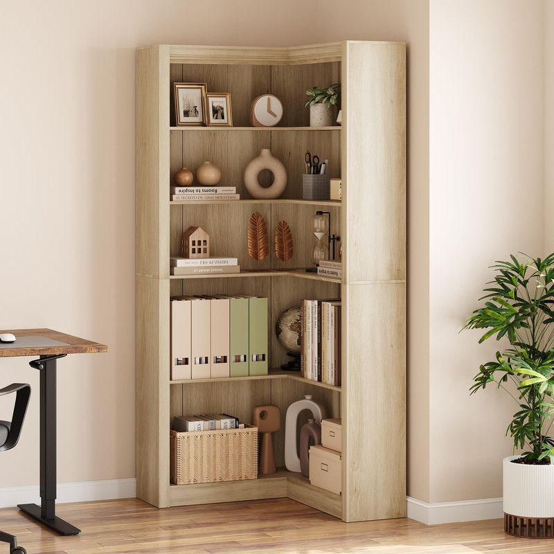 Farmhouse Corner Bookshelf, 71.8" L-Shaped Bookcase, 5-Tier Display Shelf with Storage for Living Room, Bedroom, Office