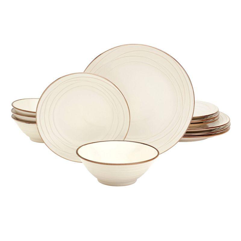 12-Piece White Ceramic Dinnerware Set with Golden Rim