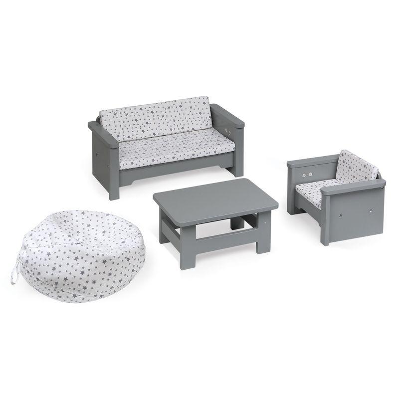 Gray and White Star Pattern Doll Furniture Set with Cushions