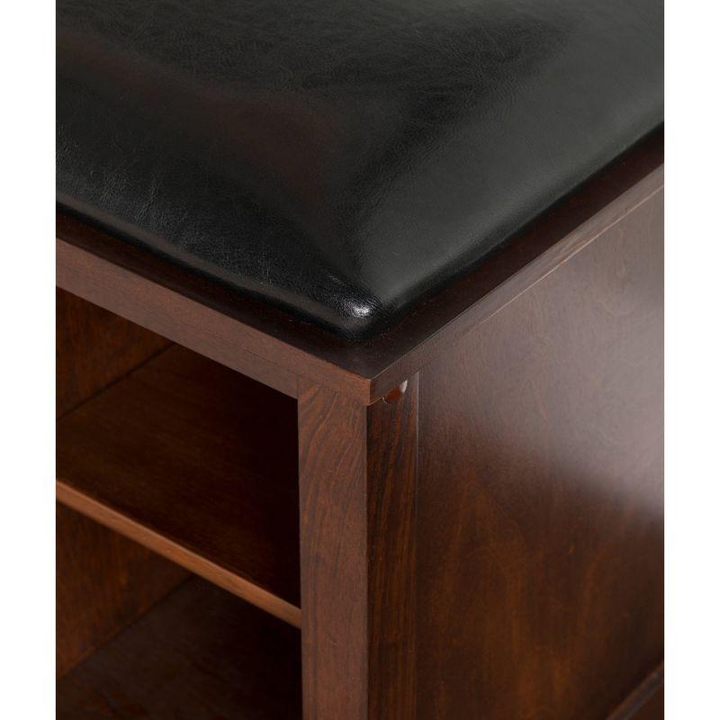 45" Cape Anne Dark Brown Faux Leather Upholstered Storage Bench Dark Walnut - Linon: Entryway Seating, Shoe Cubbies