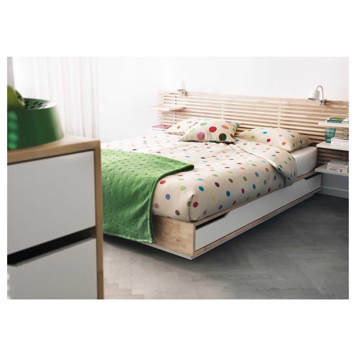 MANDAL Bed frame with storage - birch/white Queen