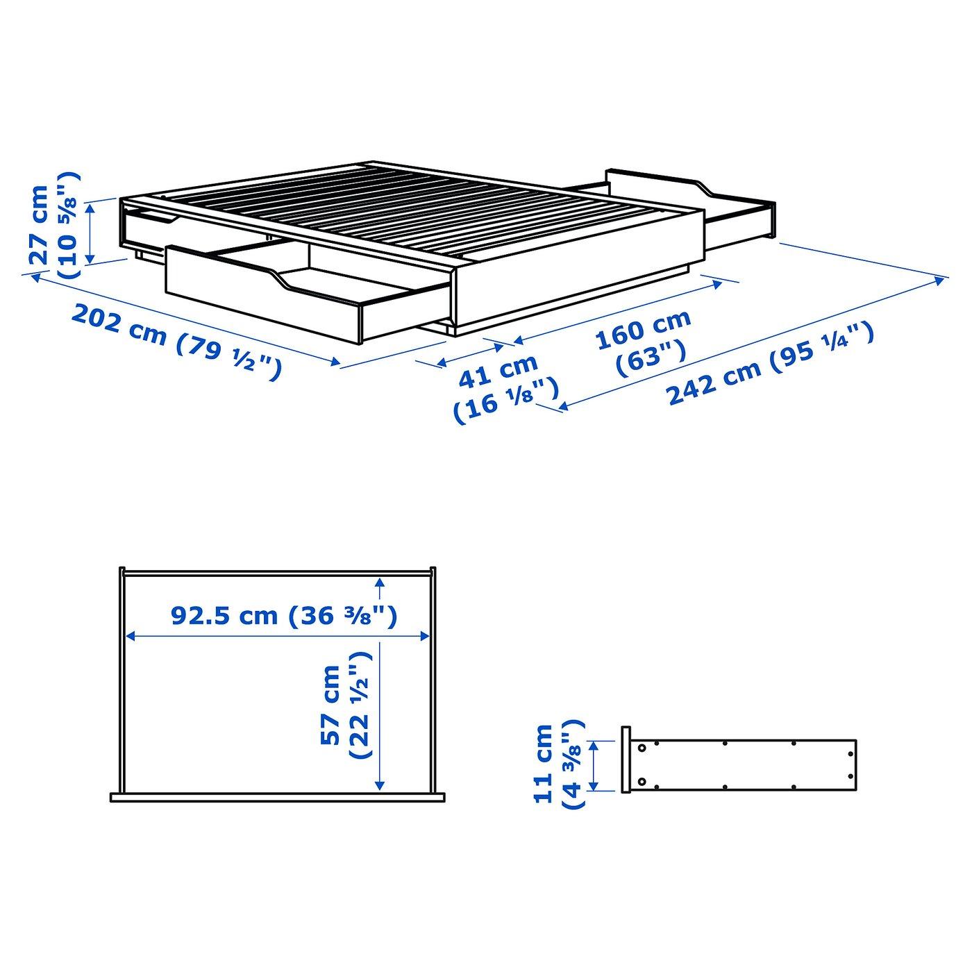 MANDAL Bed frame with storage - birch/white Queen