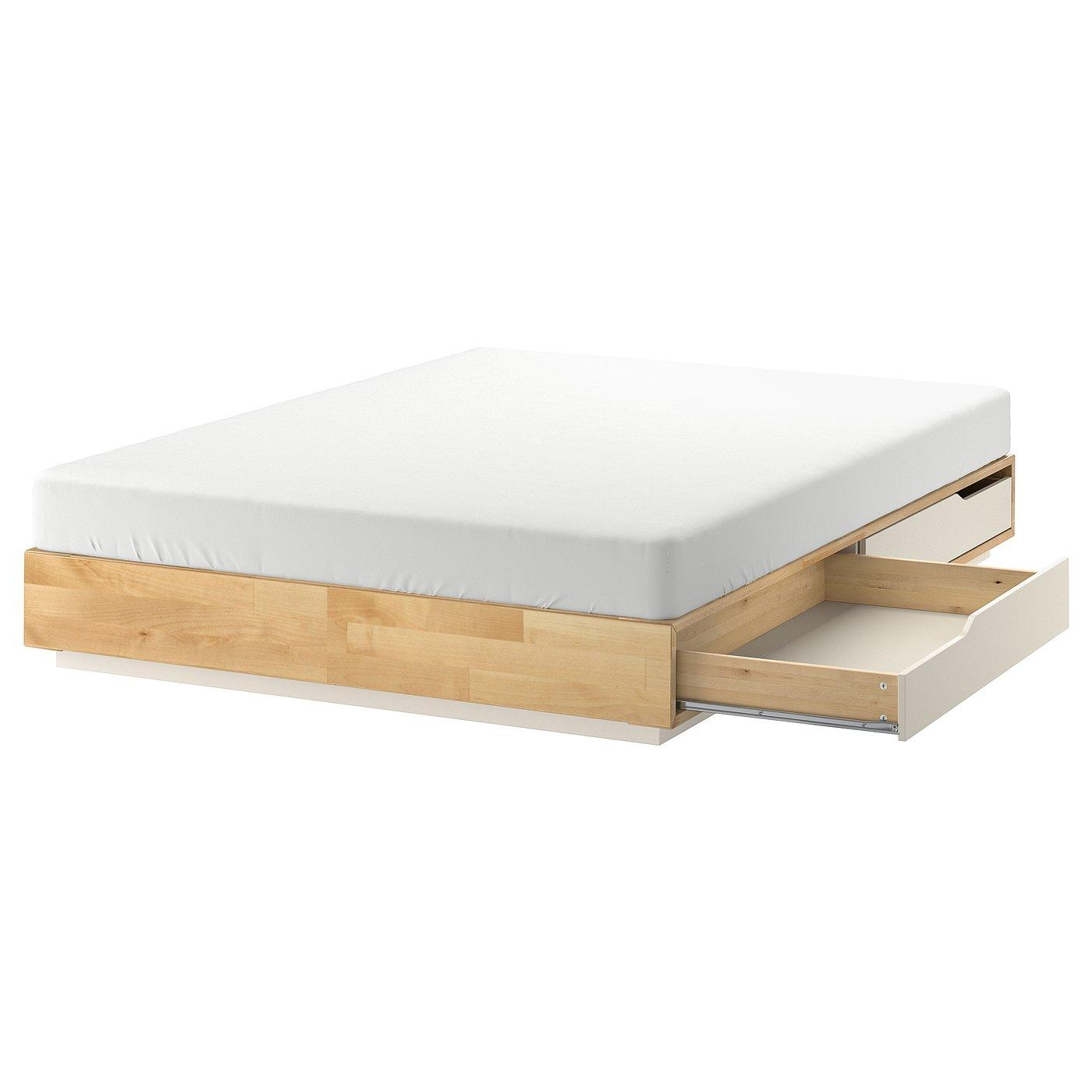 MANDAL Bed frame with storage - birch/white Queen