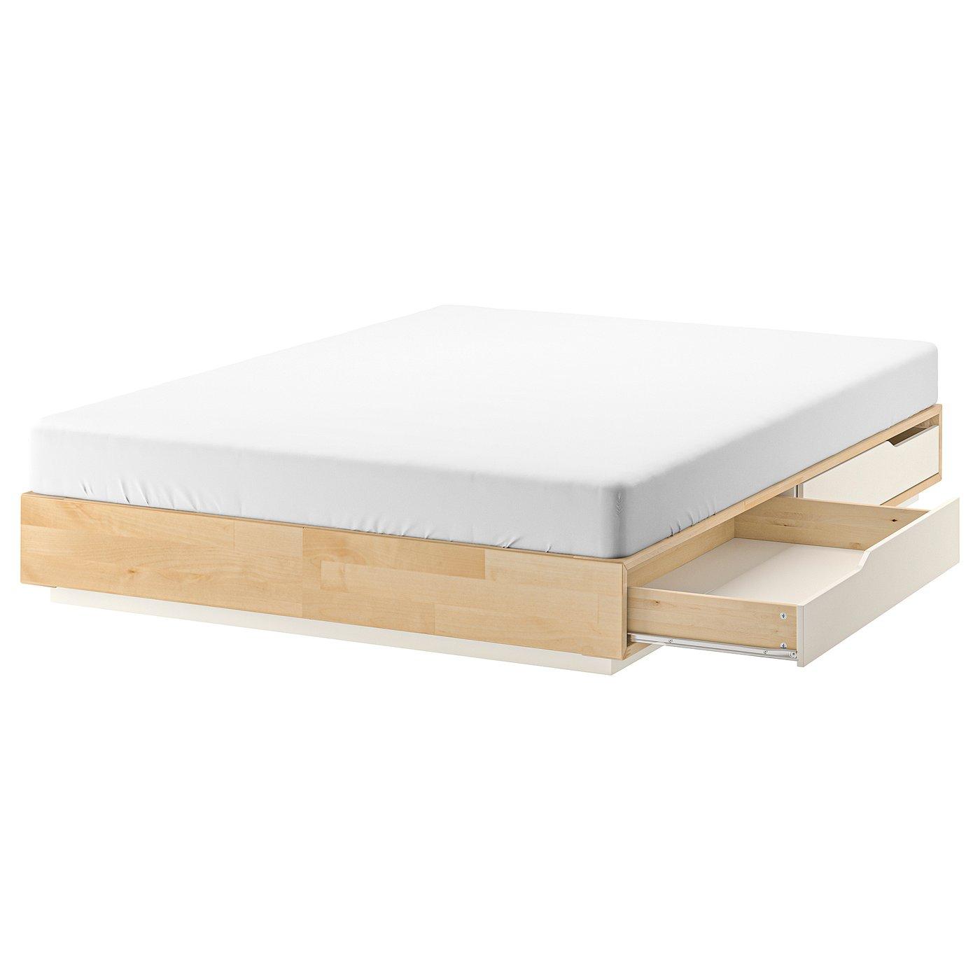 MANDAL Bed frame with storage - birch/white Queen
