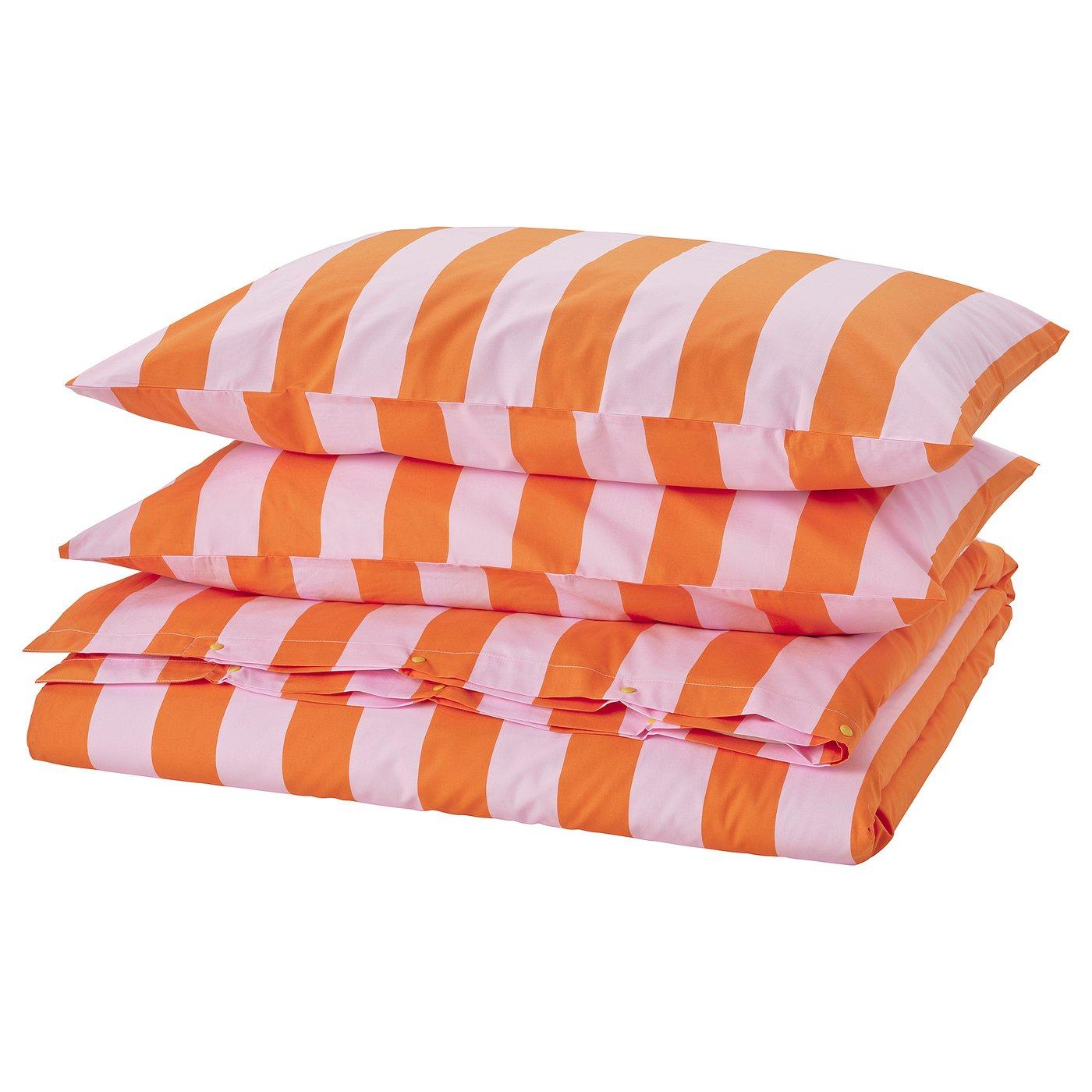 SLÅNHÖSTMAL Duvet cover and pillowcase(s) - orange/pink/stripe King