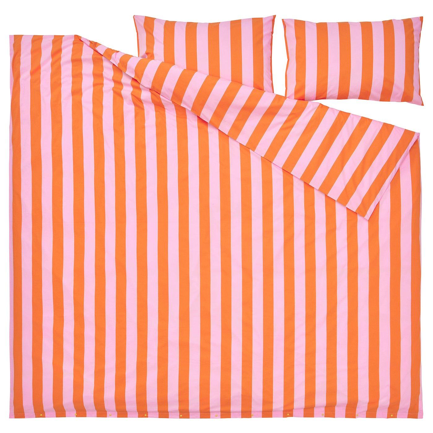 SLÅNHÖSTMAL Duvet cover and pillowcase(s) - orange/pink/stripe King