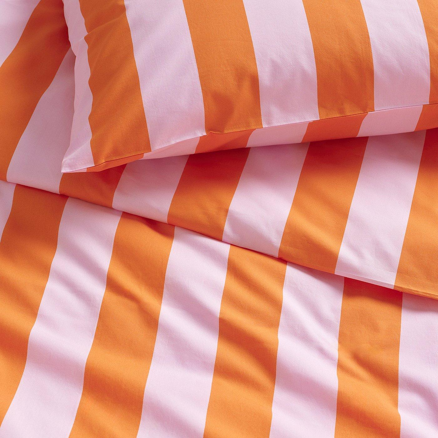 SLÅNHÖSTMAL Duvet cover and pillowcase(s) - orange/pink/stripe King