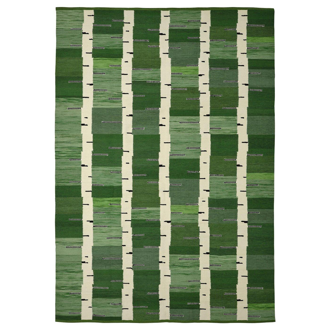 STOCKHOLM 2025 Rug, flatwoven - green/white/black handwoven 5 ' 7 "x7 ' 10 "