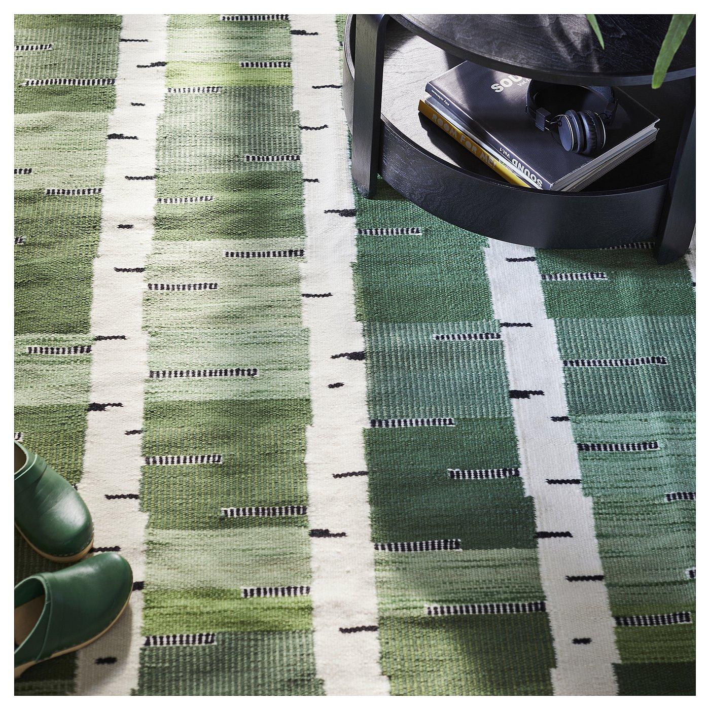 STOCKHOLM 2025 Rug, flatwoven - green/white/black handwoven 5 ' 7 "x7 ' 10 "