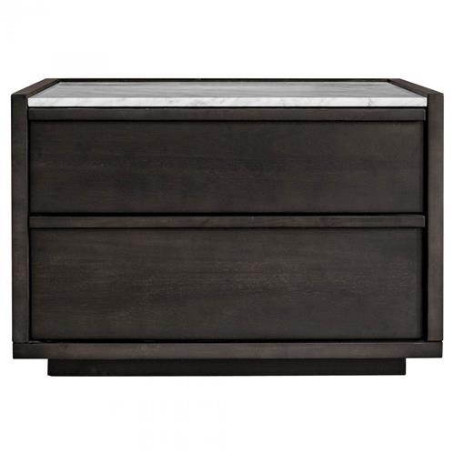 Ashcroft Dark Grey Acacia Wood 2-Drawer Nightstand with White Marble Top