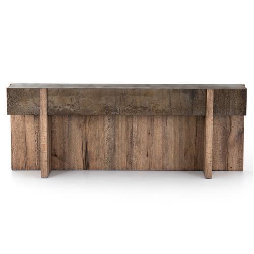 Rustic Oak and Distressed Iron Large Rectangular Console Table