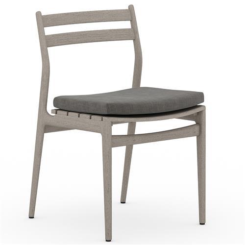 Contemporary Charcoal Teak Side Chair with UV-Resistant Cushion