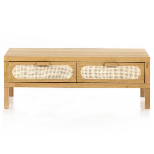 Allegra Honey Oak Veneer Coffee Table with Cane Drawers