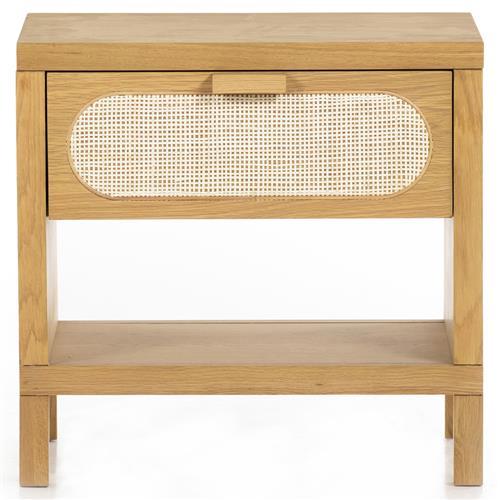 Honey Oak Veneer Rectangular End Table with Cane Drawers