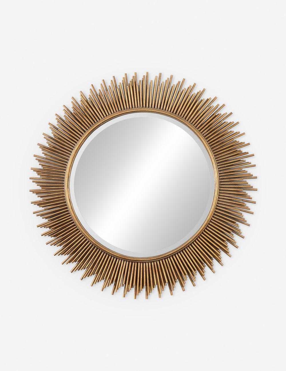 Transitional Sunburst Round Wood & Gold Mirror 36"