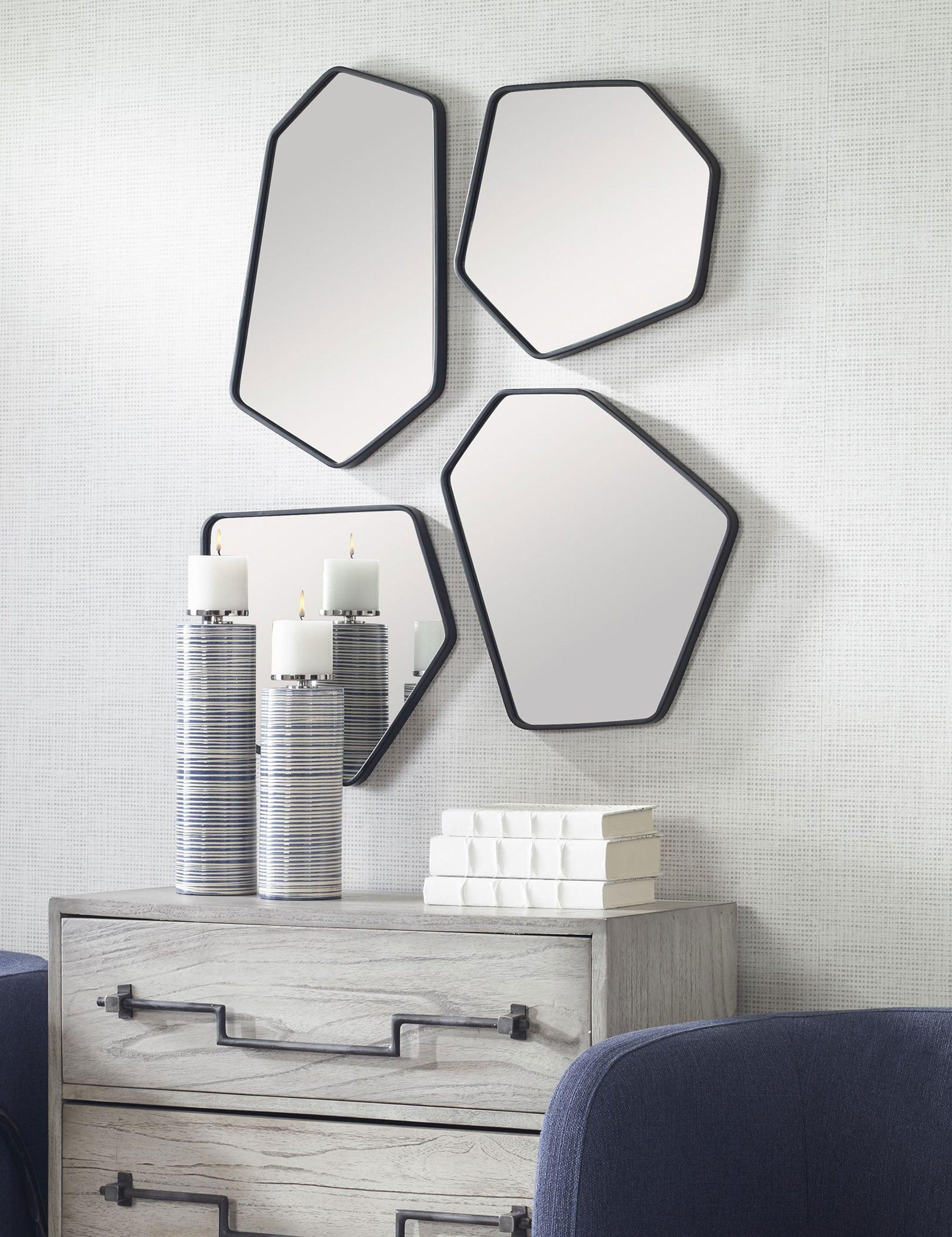 Set of 4 Geometric Black Metal Frame Mirrors