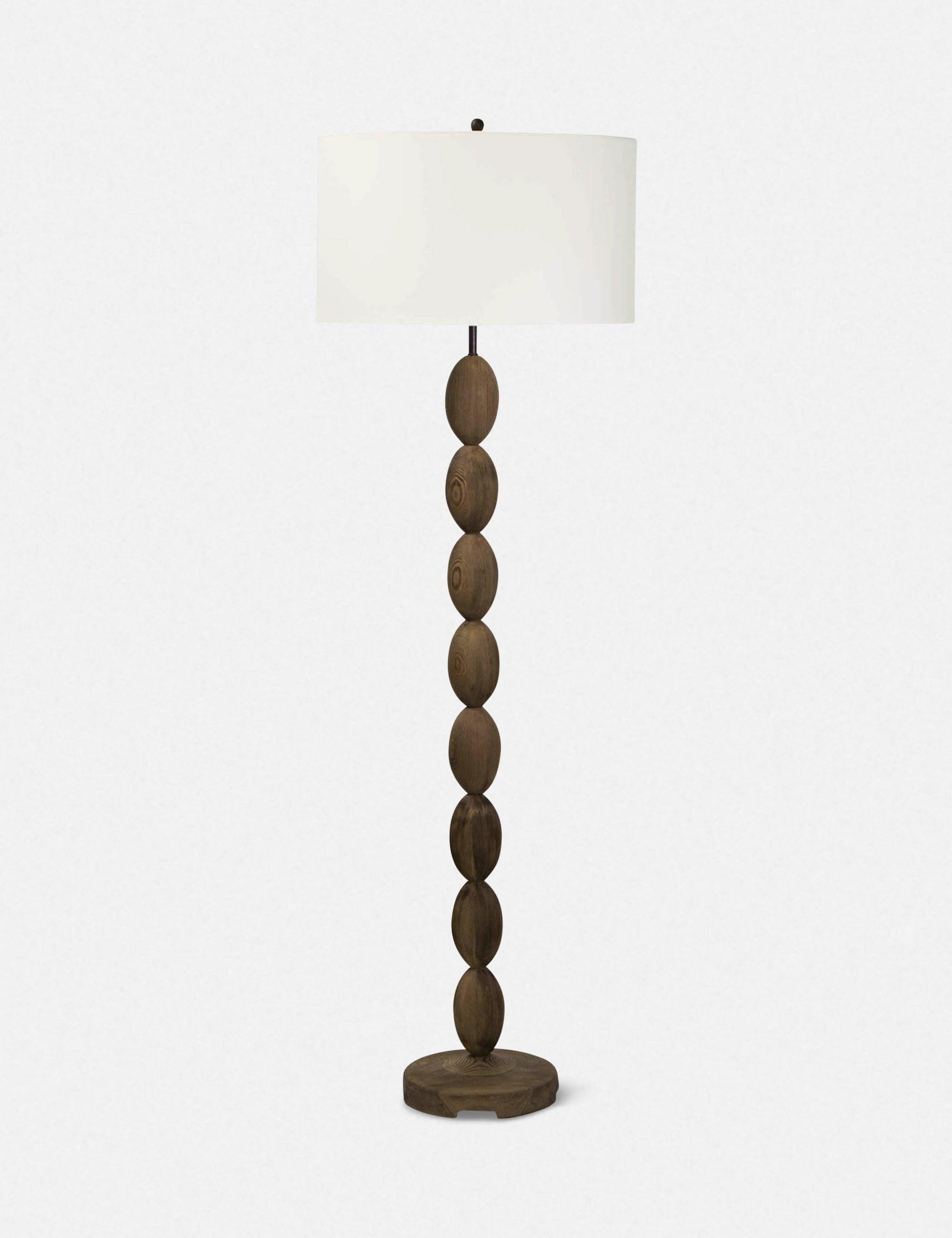 Coastal Birch Wood Buoy Floor Lamp with Linen Shade