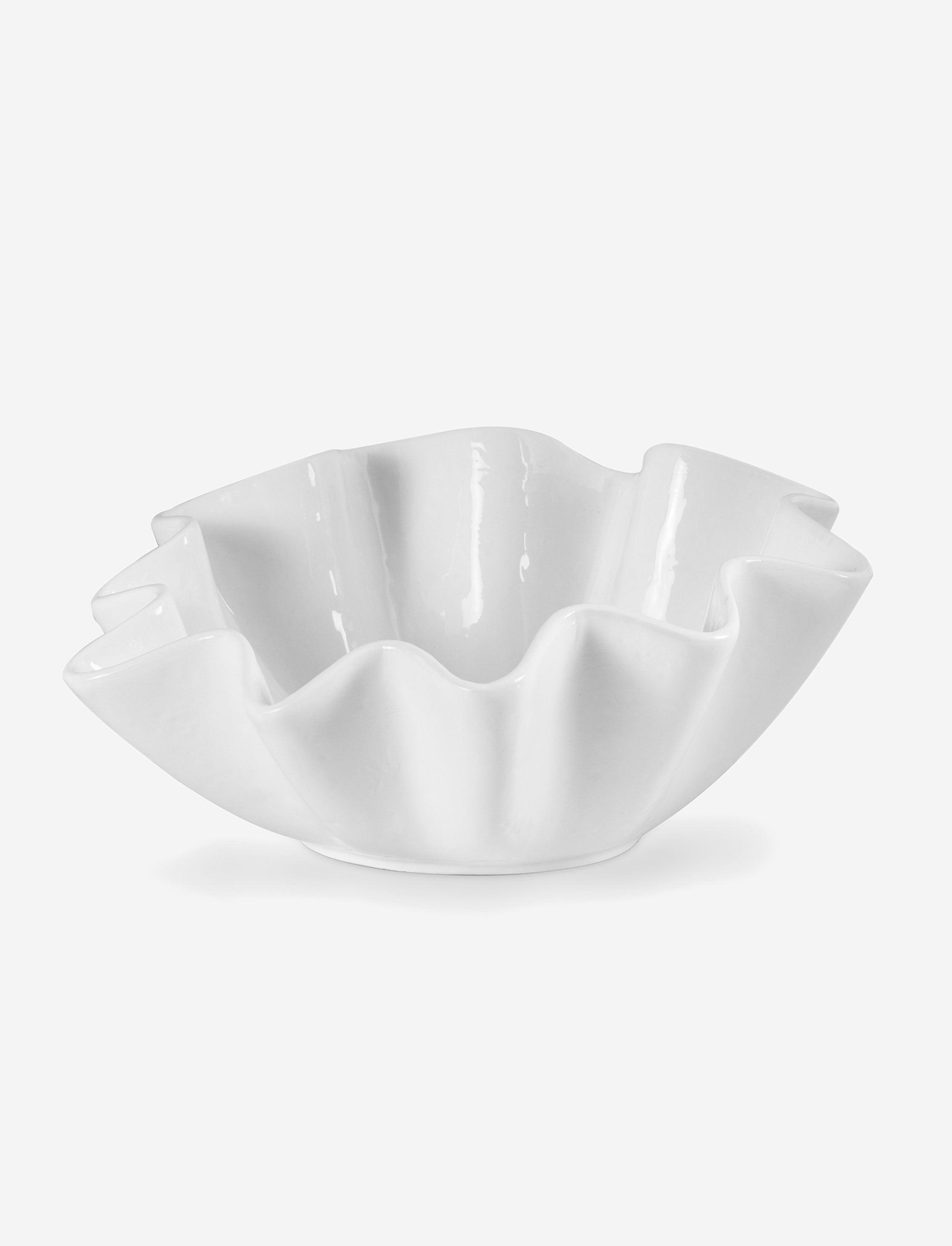 Ruffle Edge Large Ceramic Bowl in Creamy White