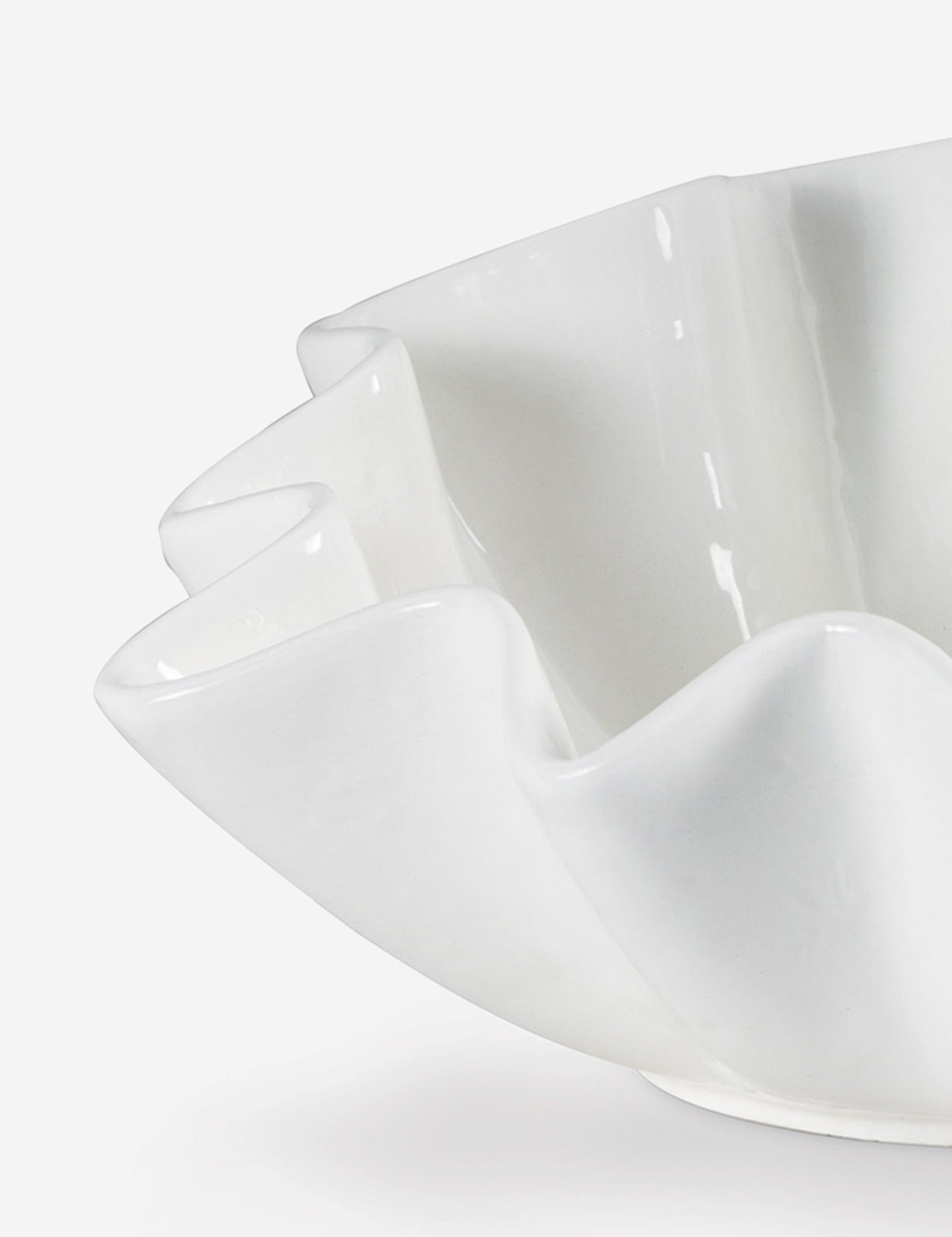 Ruffle Edge Large Ceramic Bowl in Creamy White