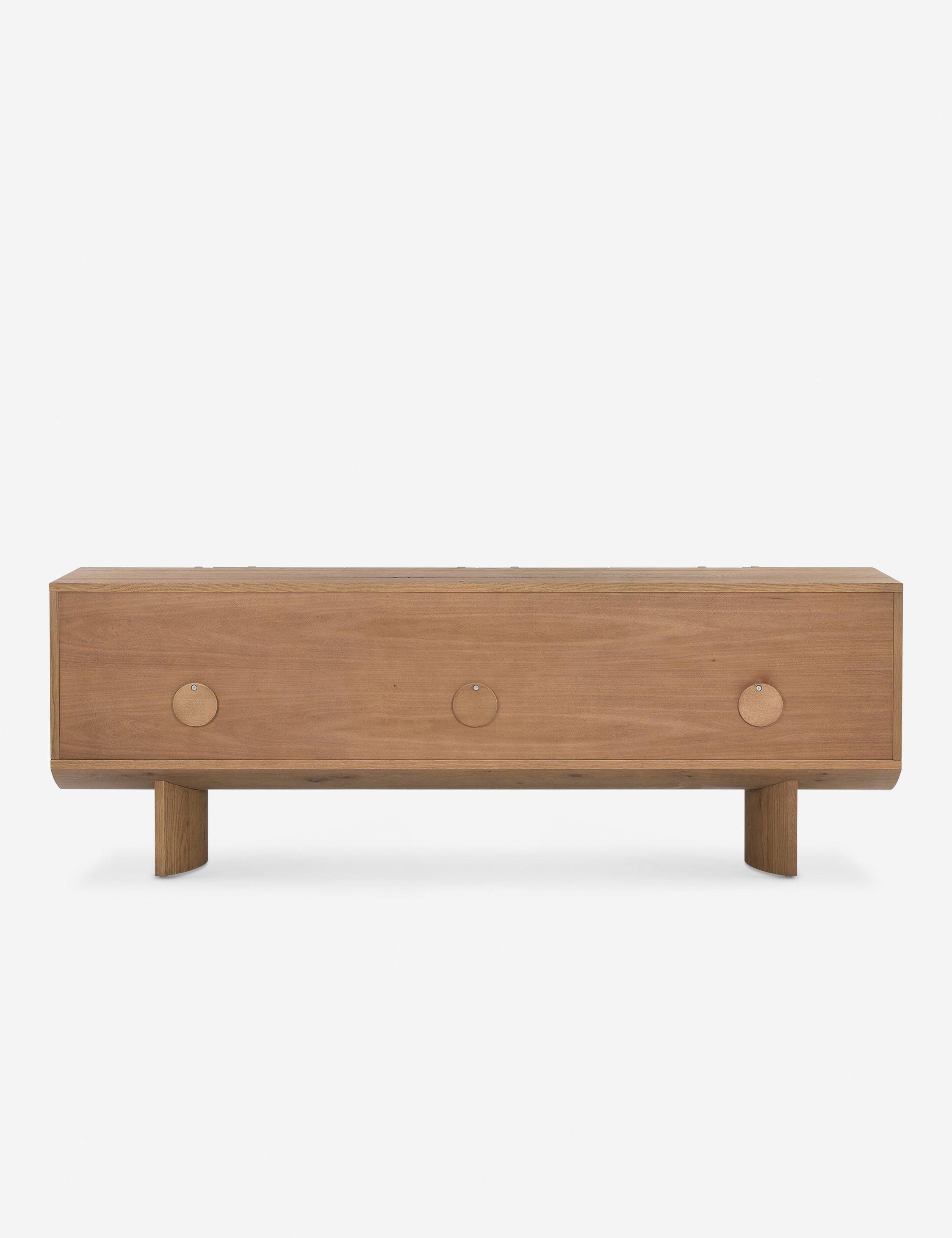 Contemporary Dusted Oak Veneer Demilune Media Console with Storage