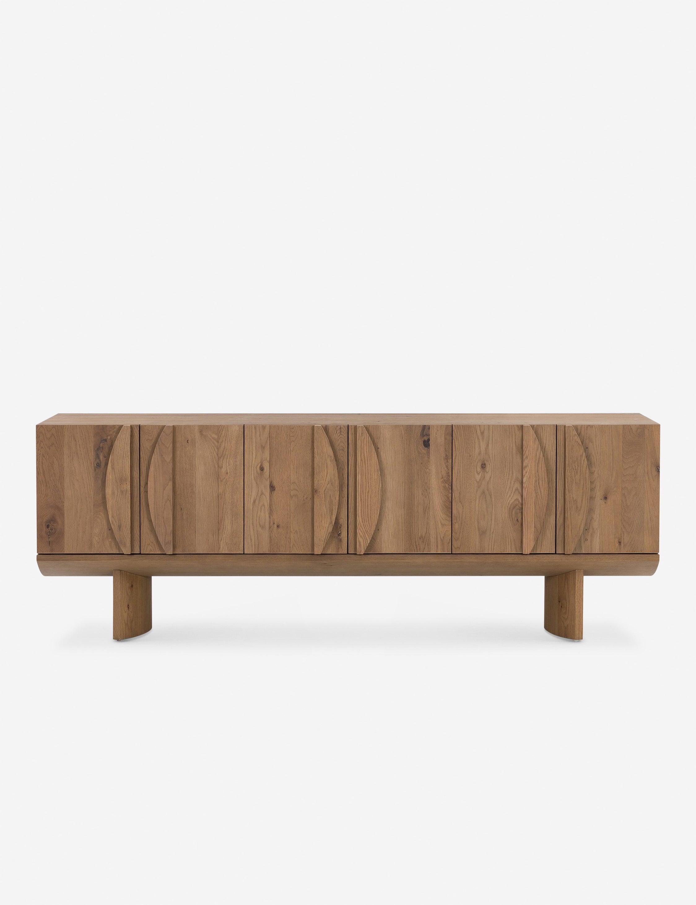 Contemporary Dusted Oak Veneer Demilune Media Console with Storage