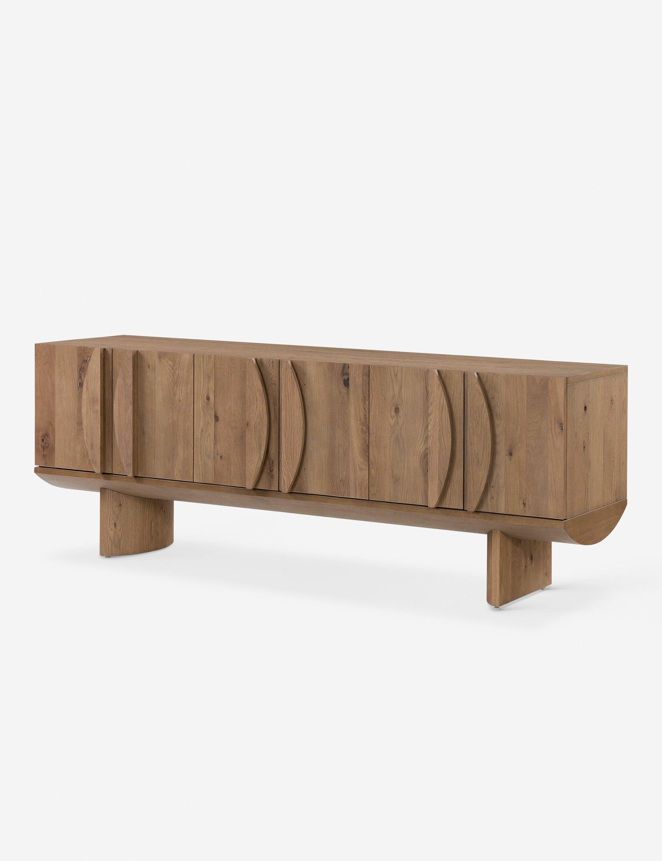 Contemporary Dusted Oak Veneer Demilune Media Console with Storage