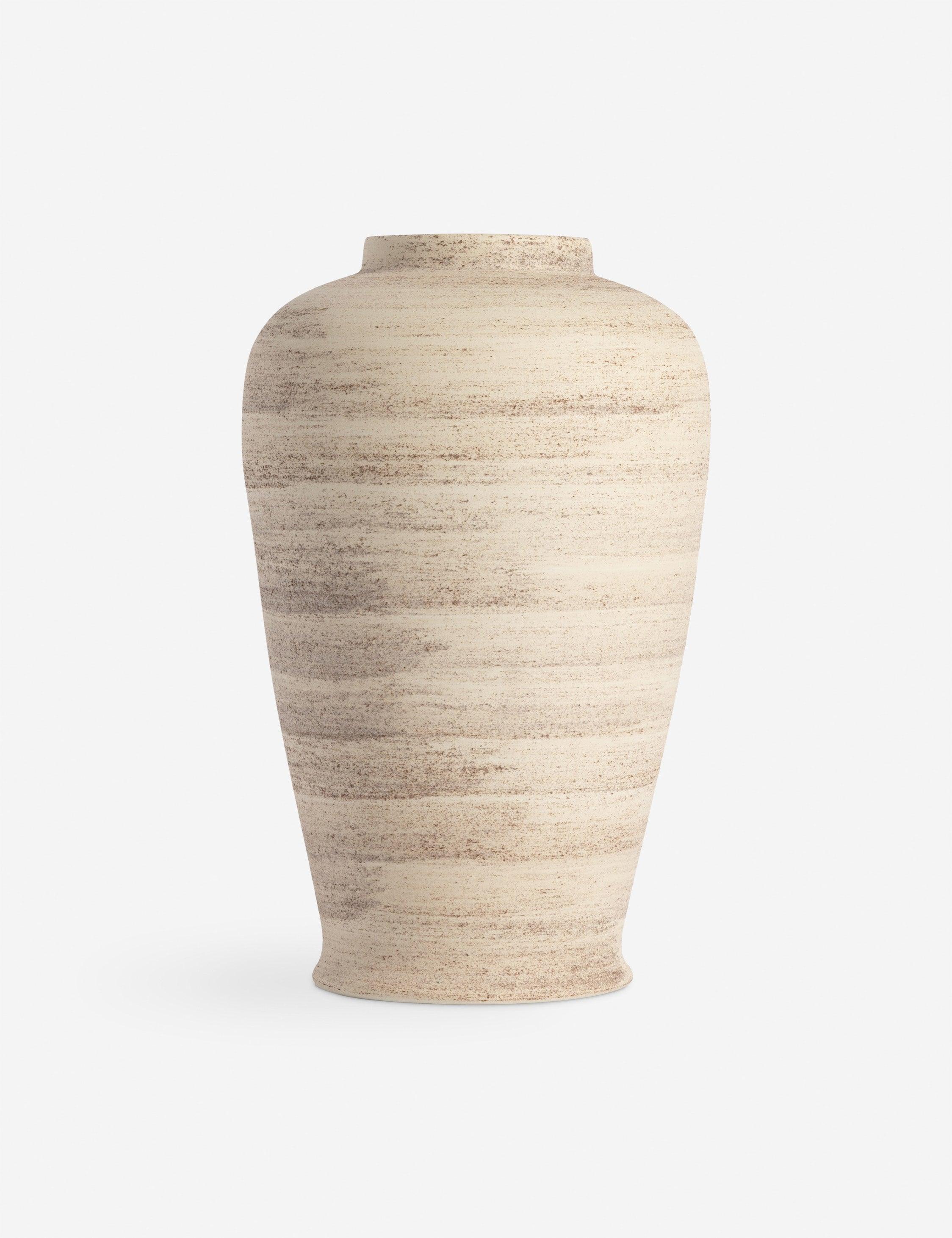 Natural Distressed Ceramic Urn-Style Decorative Jar