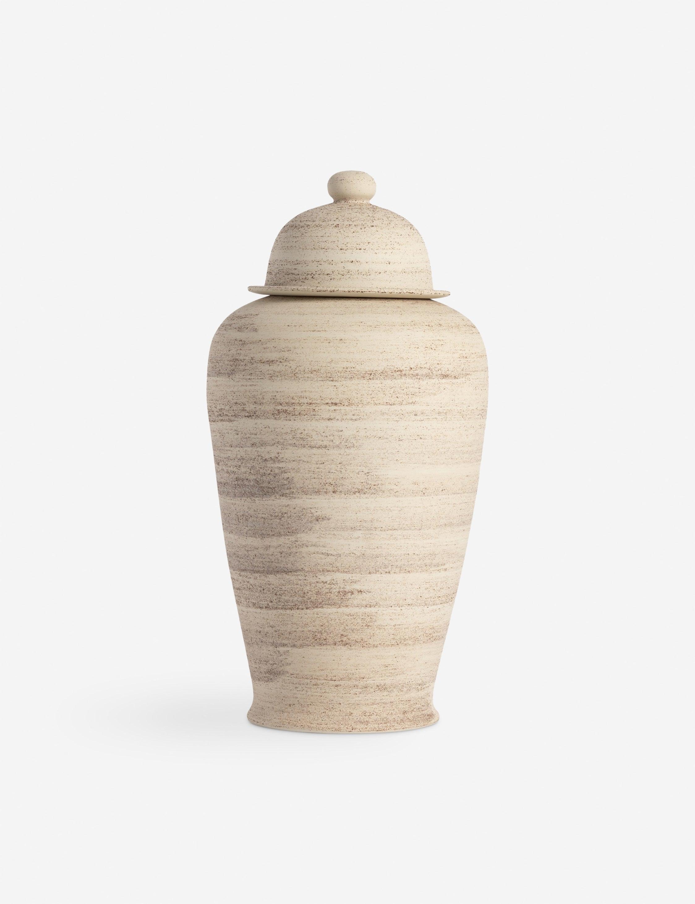 Natural Distressed Ceramic Urn-Style Decorative Jar