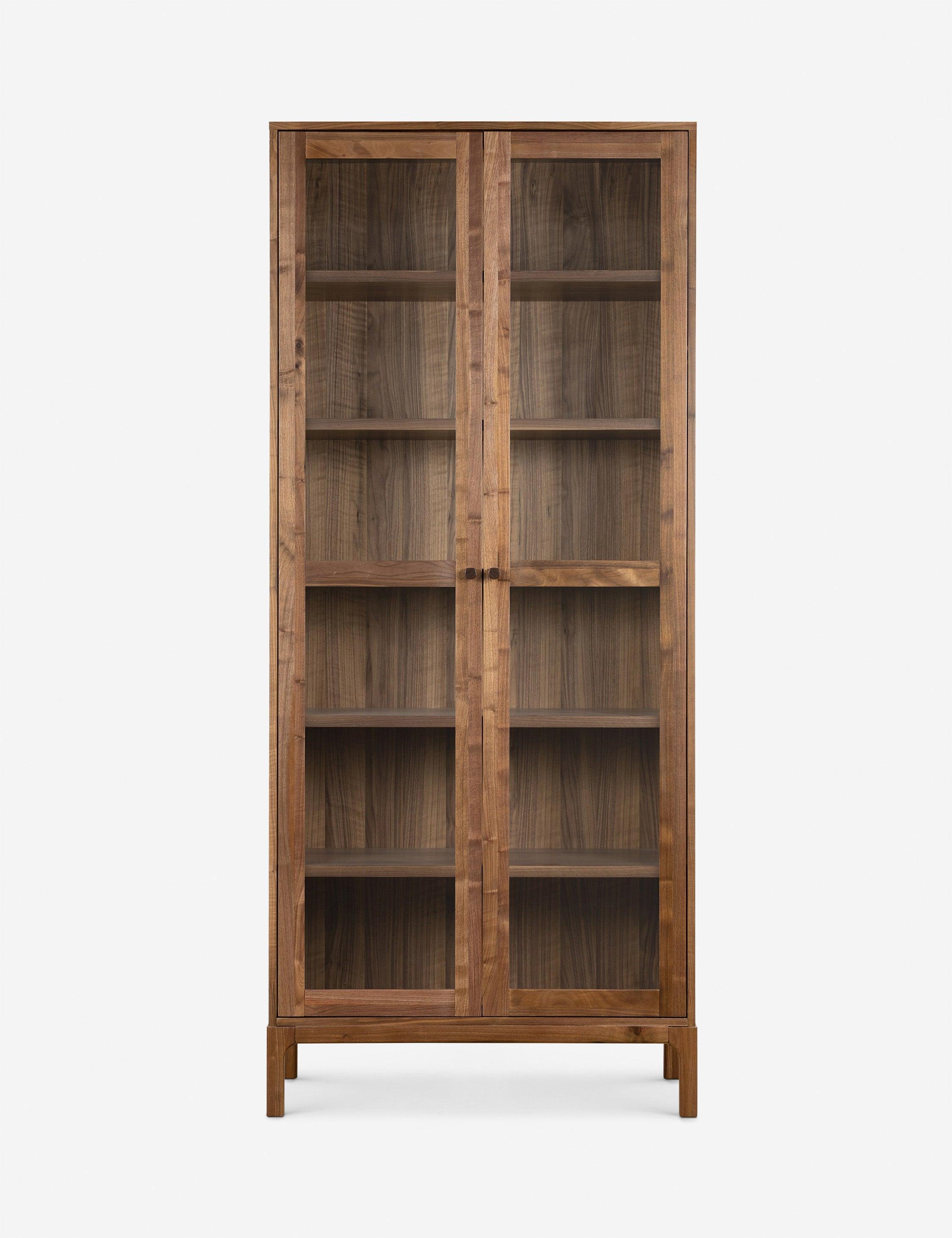 Cameron 88'' Brown Walnut Glass-Paneled Modern Curio Cabinet