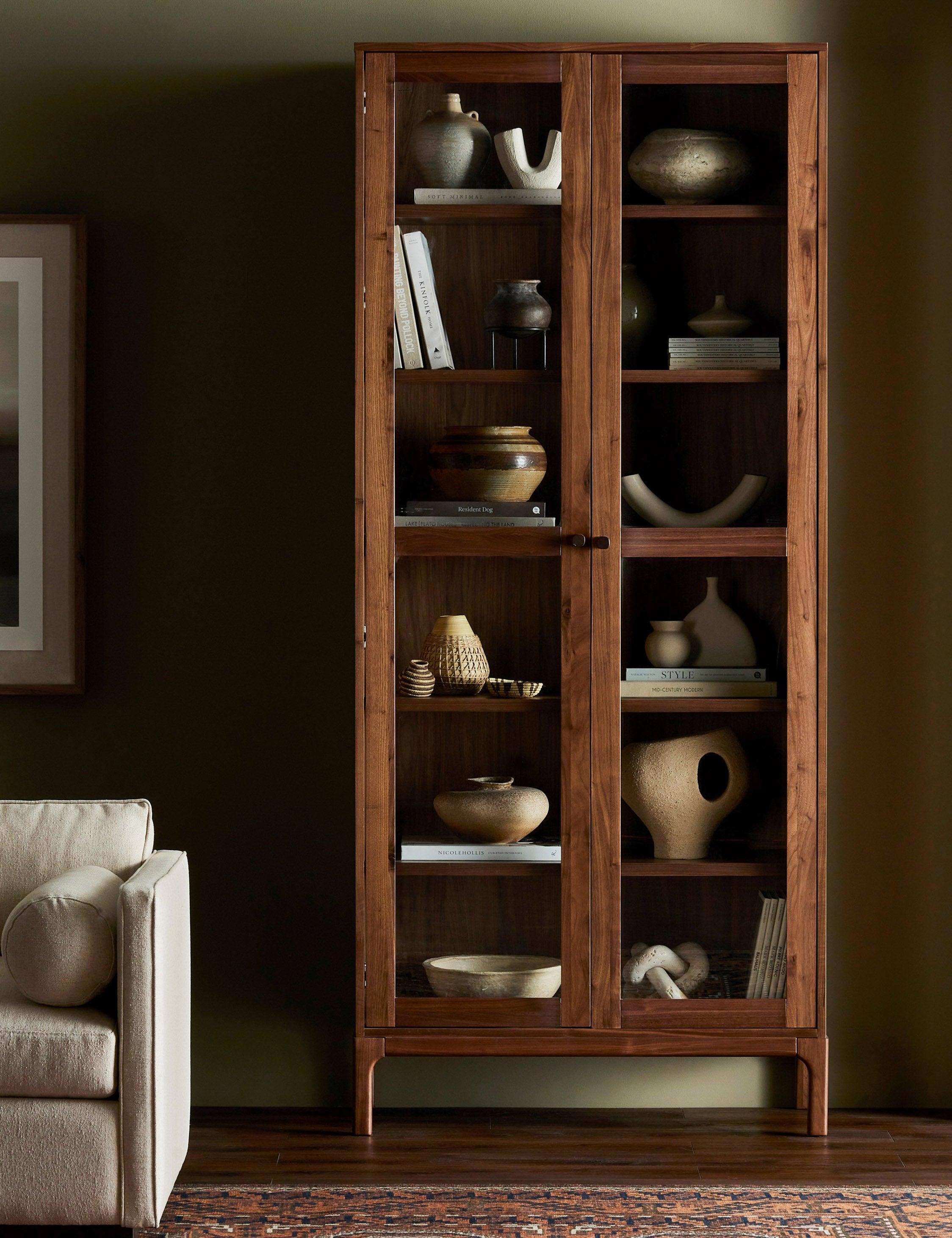 Cameron 88'' Brown Walnut Glass-Paneled Modern Curio Cabinet