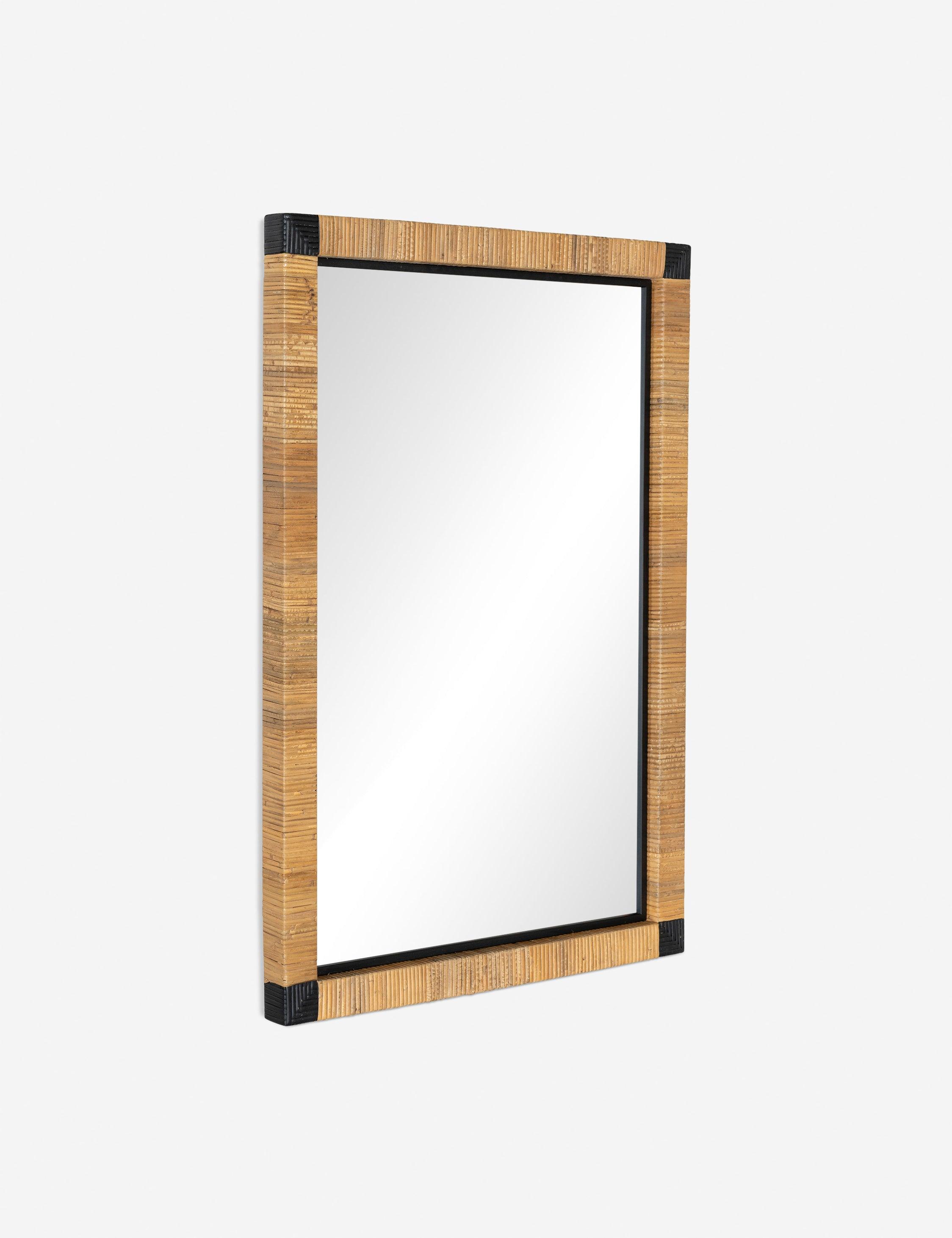 Sean 36'' Natural Rattan Rectangular Wall Mirror with Black Accents