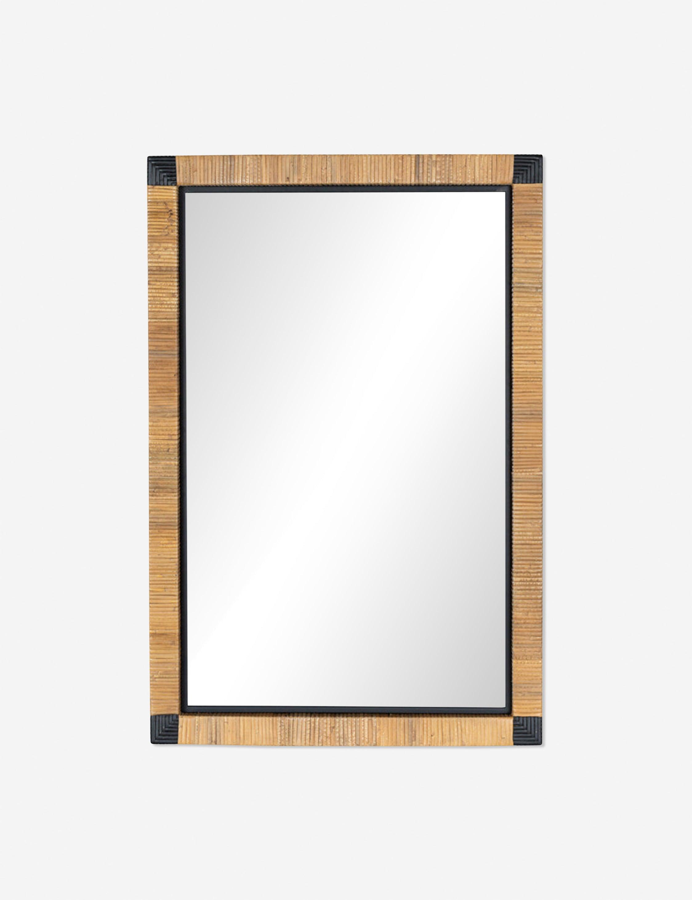 Sean 36'' Natural Rattan Rectangular Wall Mirror with Black Accents