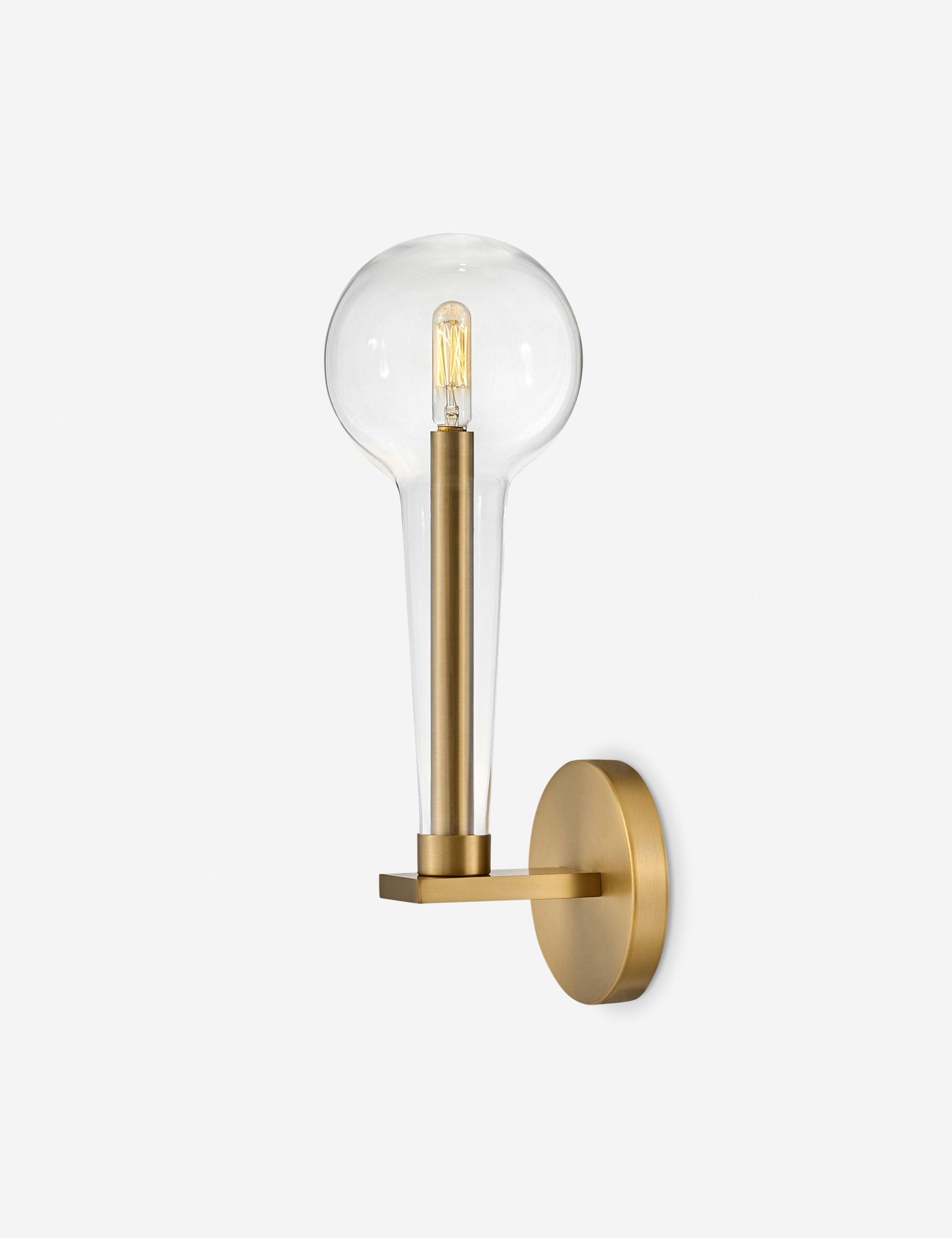 Alchemy Inspired Lacquered Brass & Clear Glass Dimmable Sconce