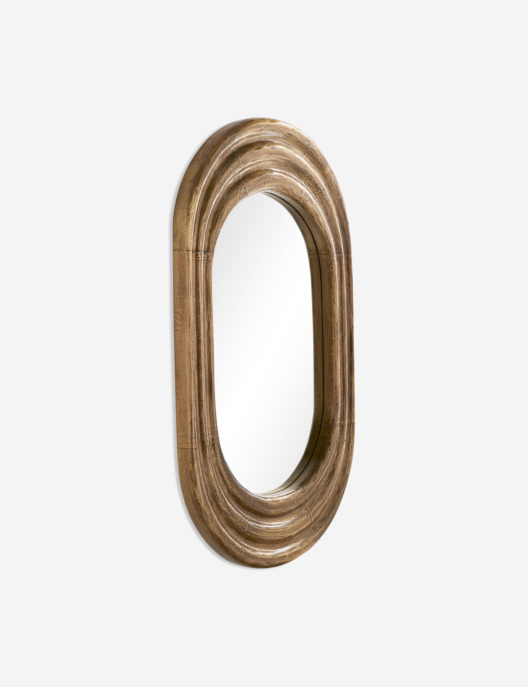 Georgina Mid-Century Modern Oval Wall Mirror in Dark Antique Brass