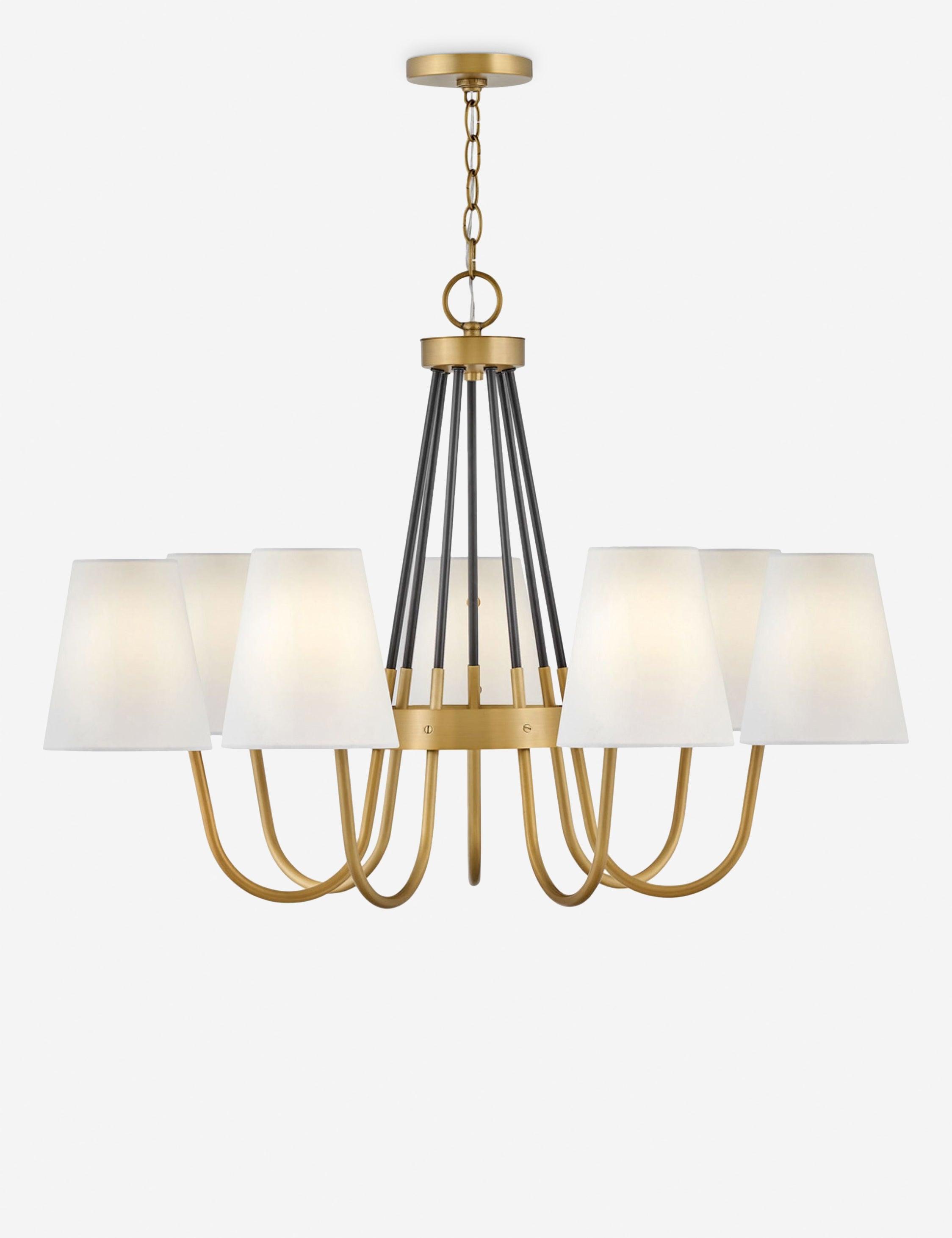Aston Heritage Brass 7-Light Classic Chandelier with Off-White Shades