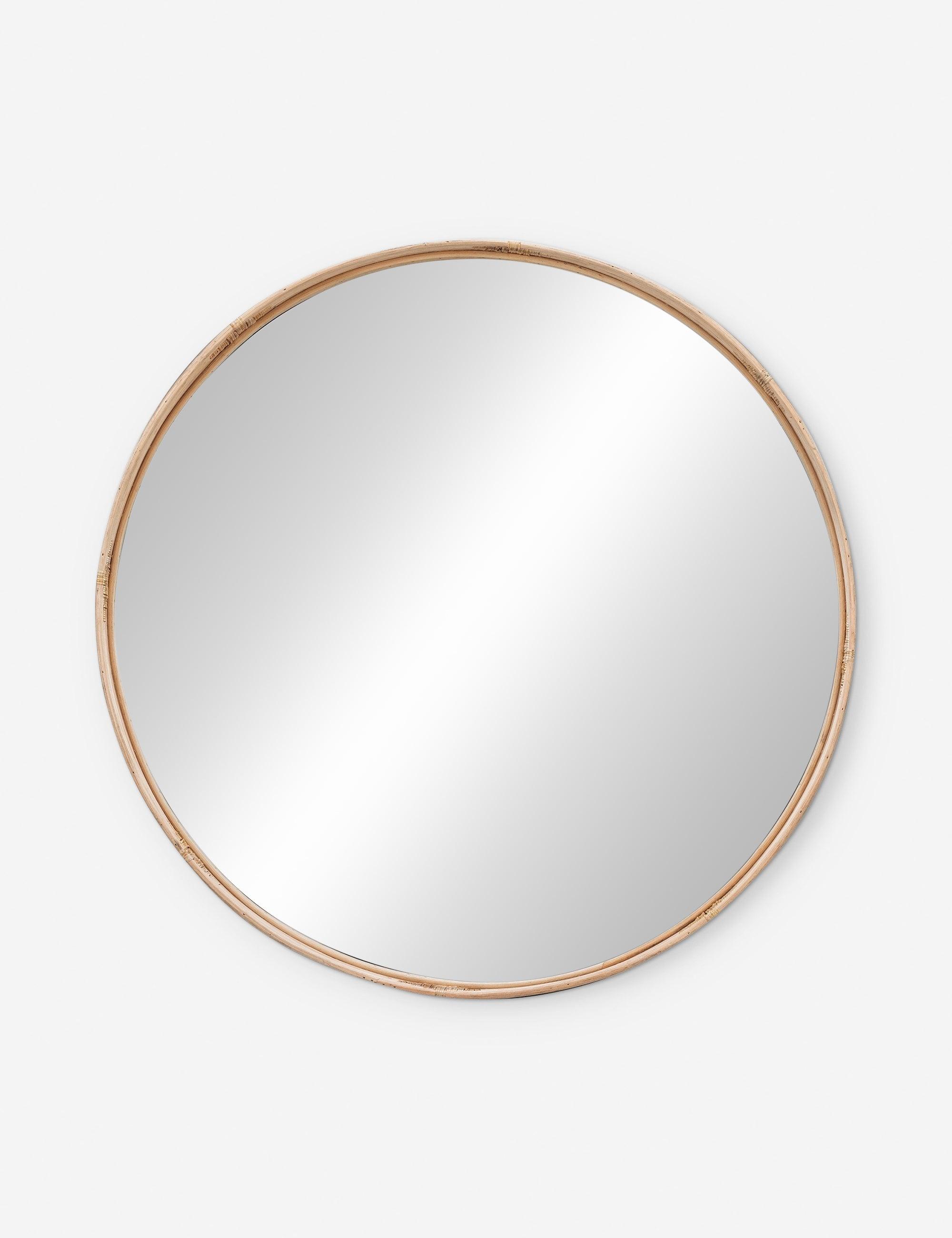 Adaline 35" Natural Round Wood and Rattan Wall Mirror