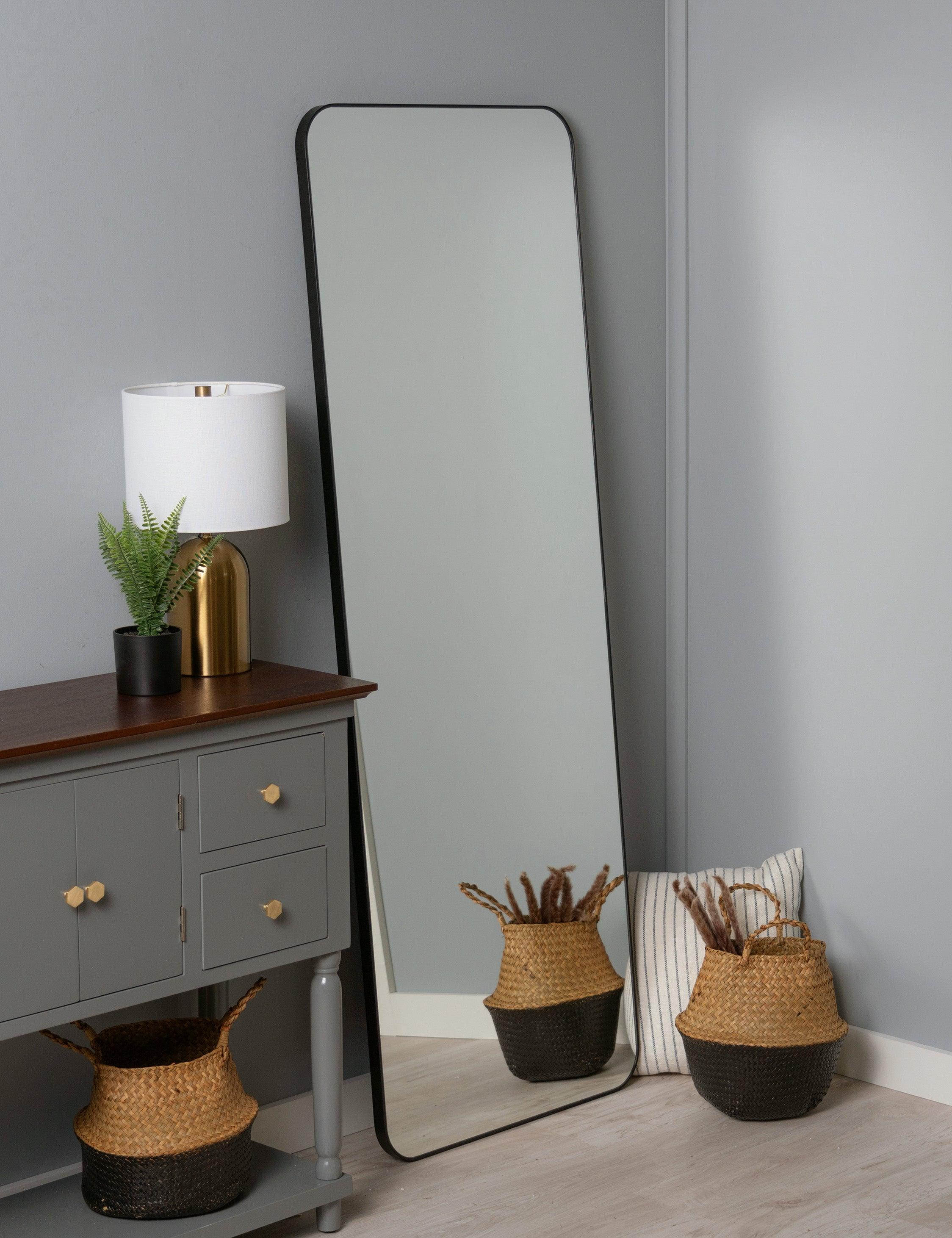 Aire Slim Full-Length Rectangular Bathroom Mirror in Matte Black