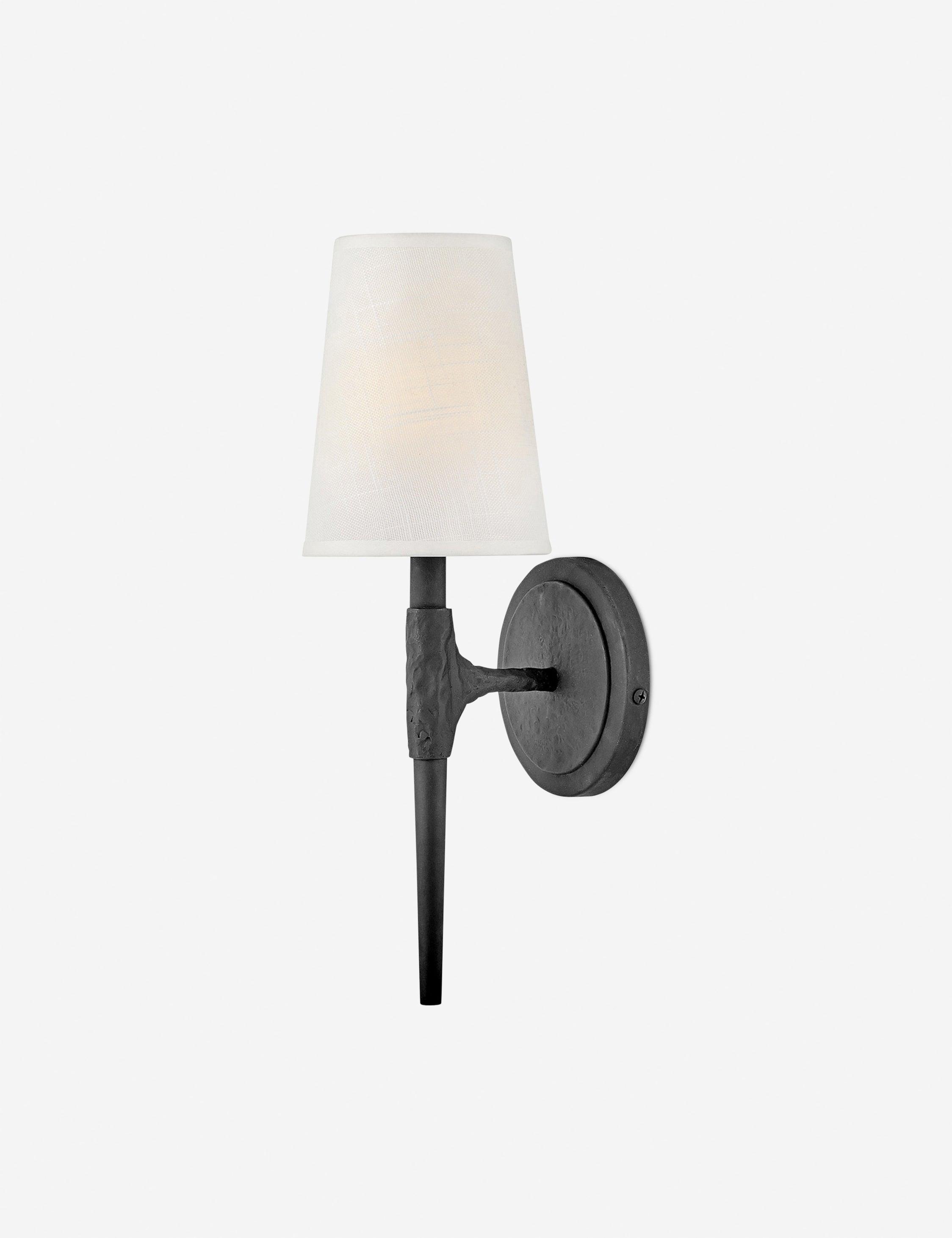 Beaumont Dimmable Black Wall Sconce with Off-White Linen Shade